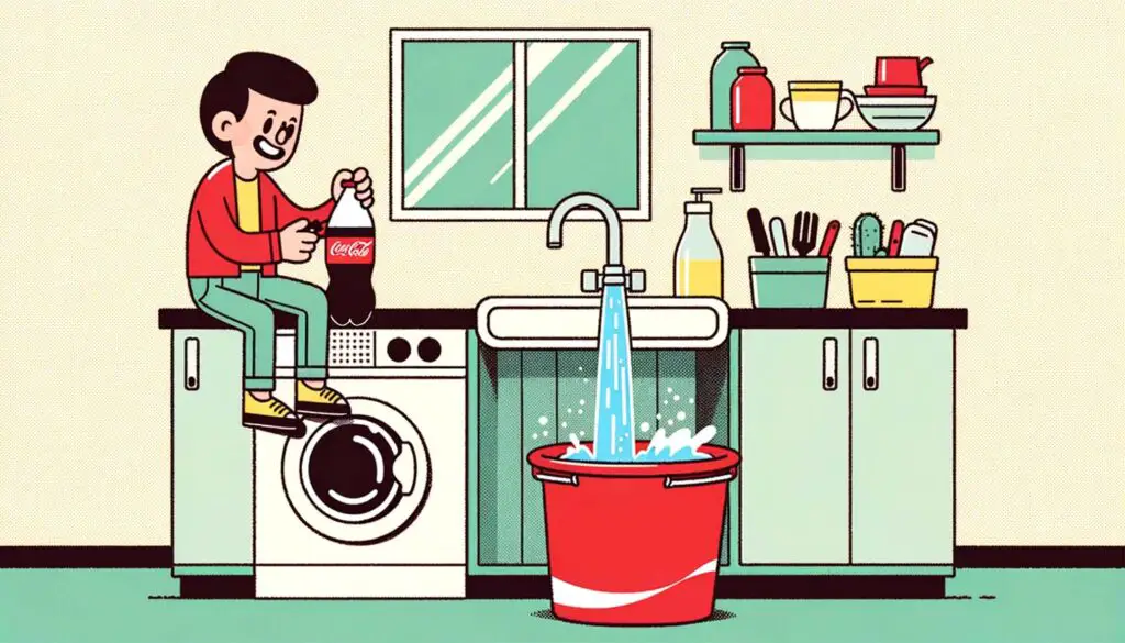 homem tentando resolver entupimento usando Coca-cola para ilustrar como desentupir pia de cozinha